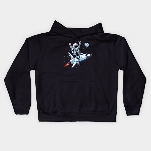 Flying Spaceship Astronaut Kids Hoodie by Mako Design 